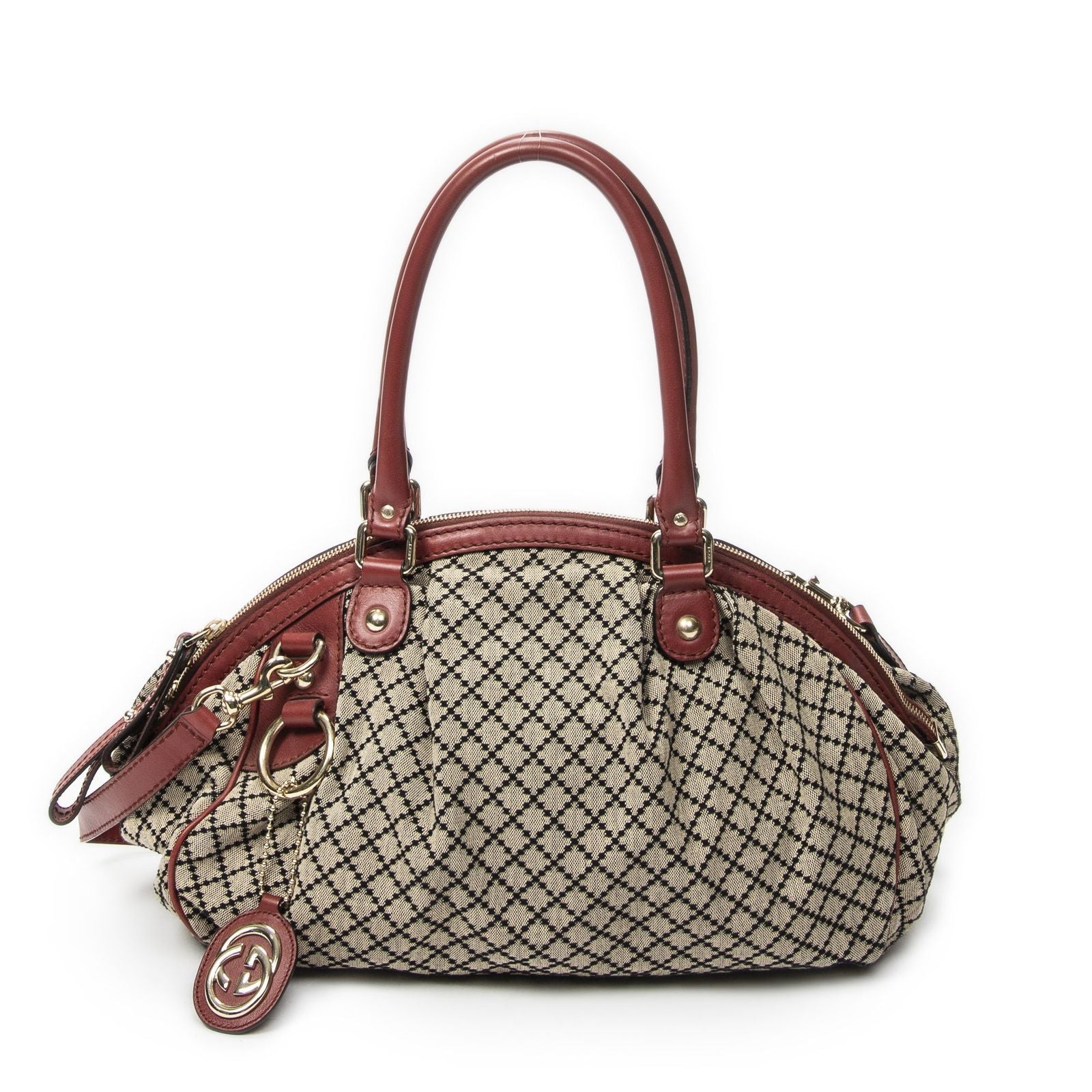 Gucci Ski Boston Beige Red Diamante Canvas Messenger
