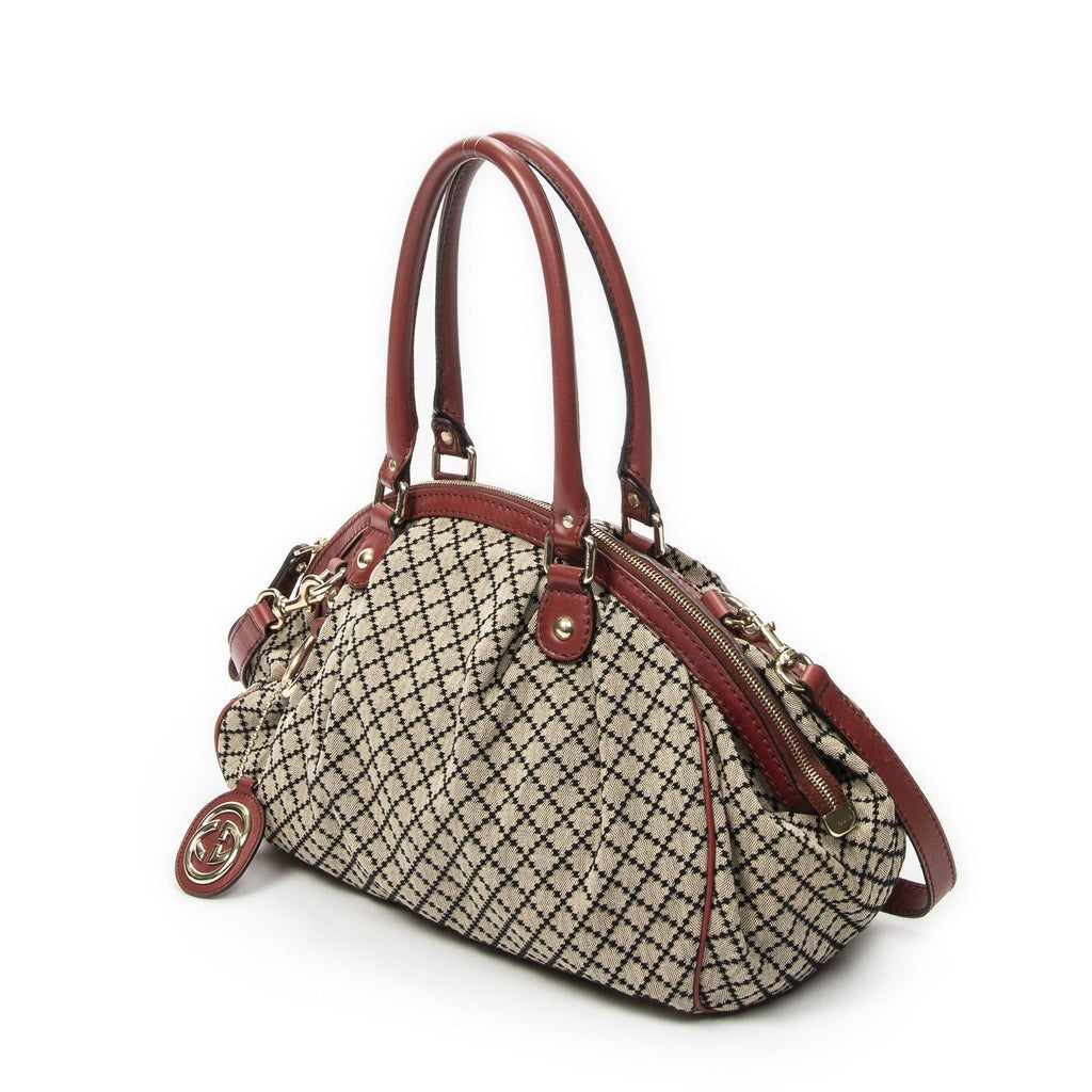 Gucci Ski Boston Beige Red Diamante Canvas Messenger — view 2