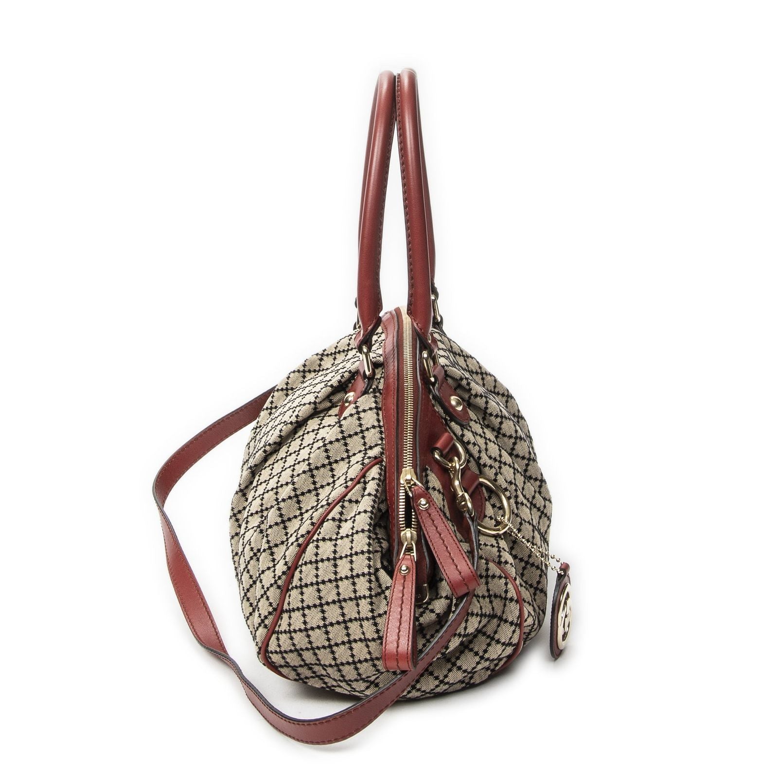 Gucci Ski Boston Beige Red Diamante Canvas Messenger — view 4