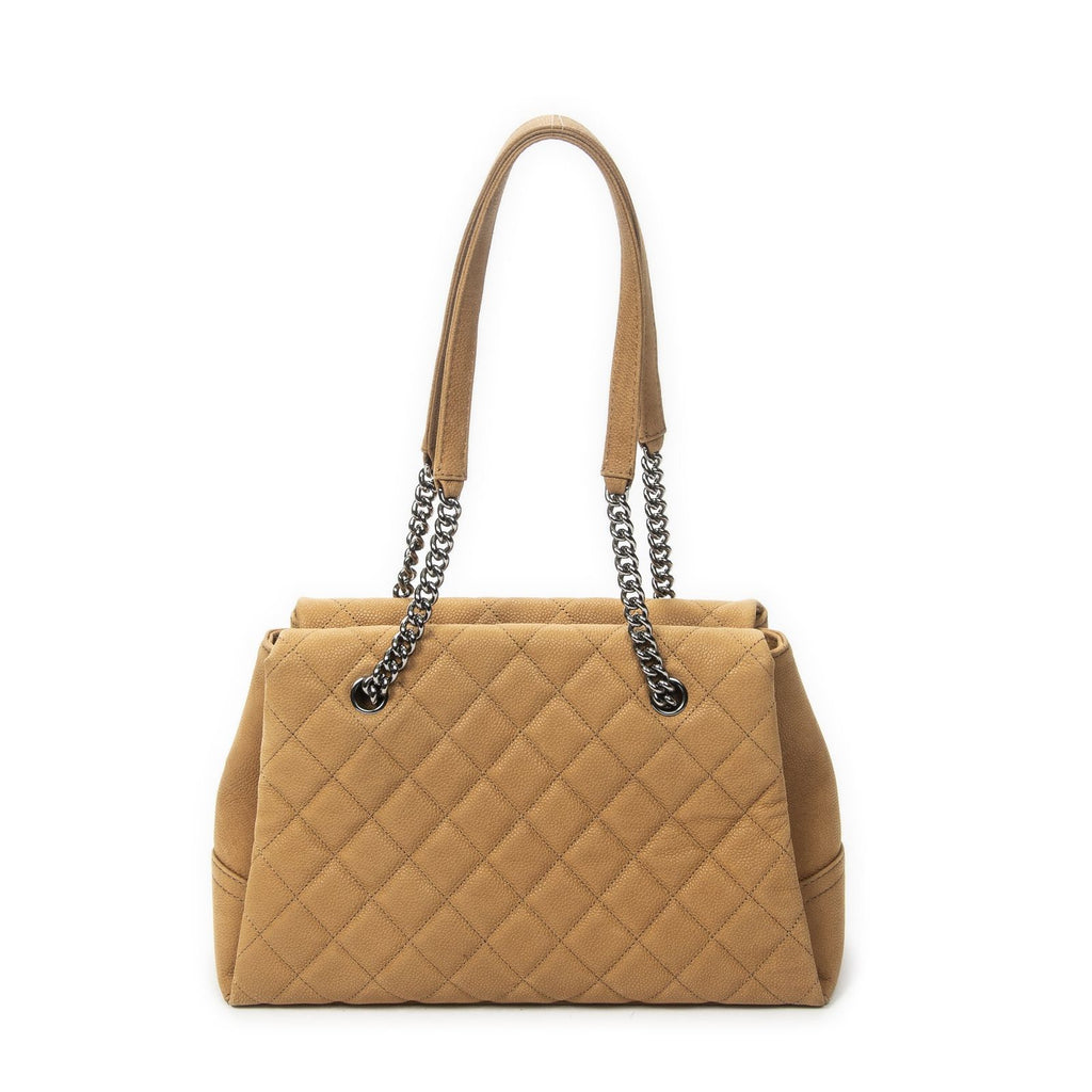 Chanel Pearly Shopping Tote Tan Quilted Caviar Leather — view 5