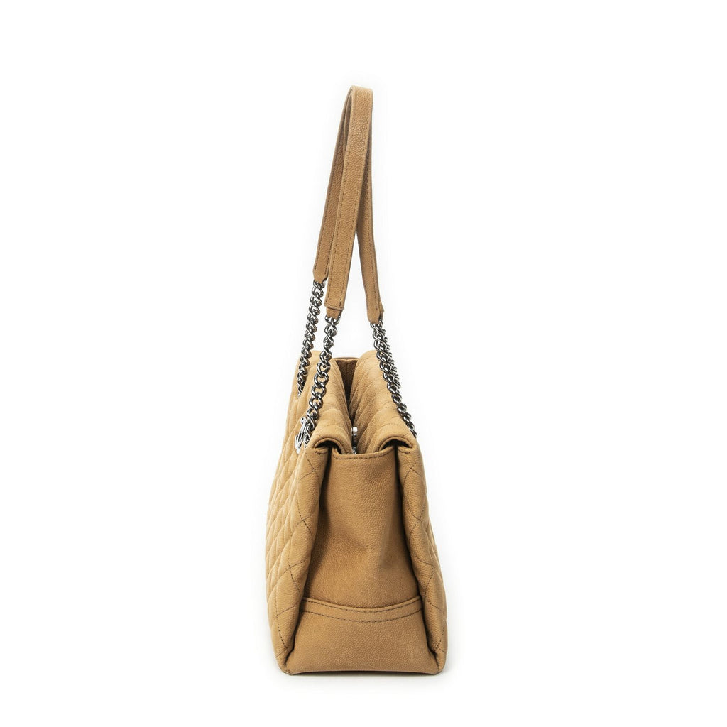 Chanel Pearly Shopping Tote Tan Quilted Caviar Leather — view 3