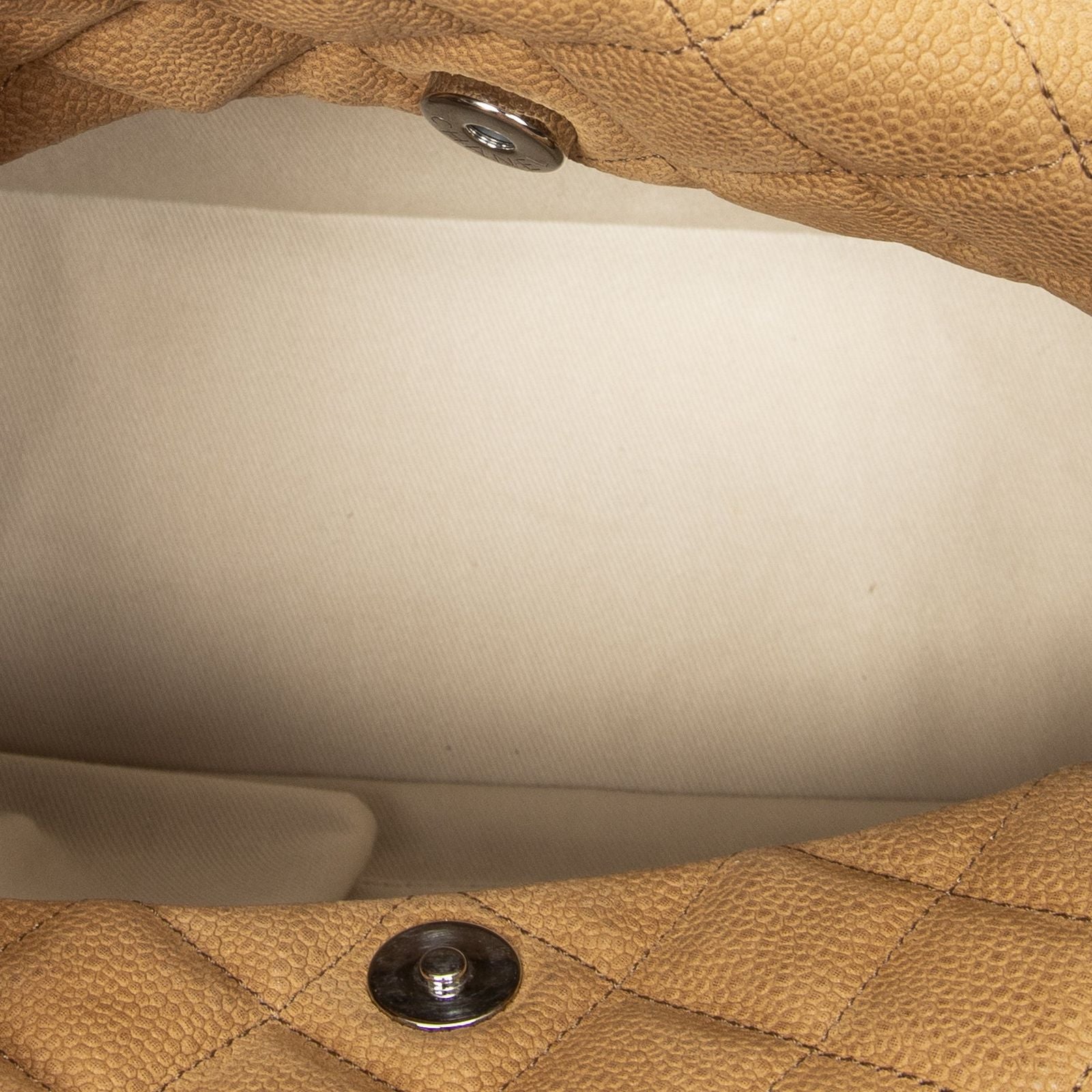 Chanel Pearly Shopping Tote Tan Quilted Caviar Leather — view 9