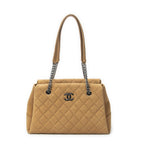 Chanel Pearly Shopping Tote Tan Quilted Caviar Leather