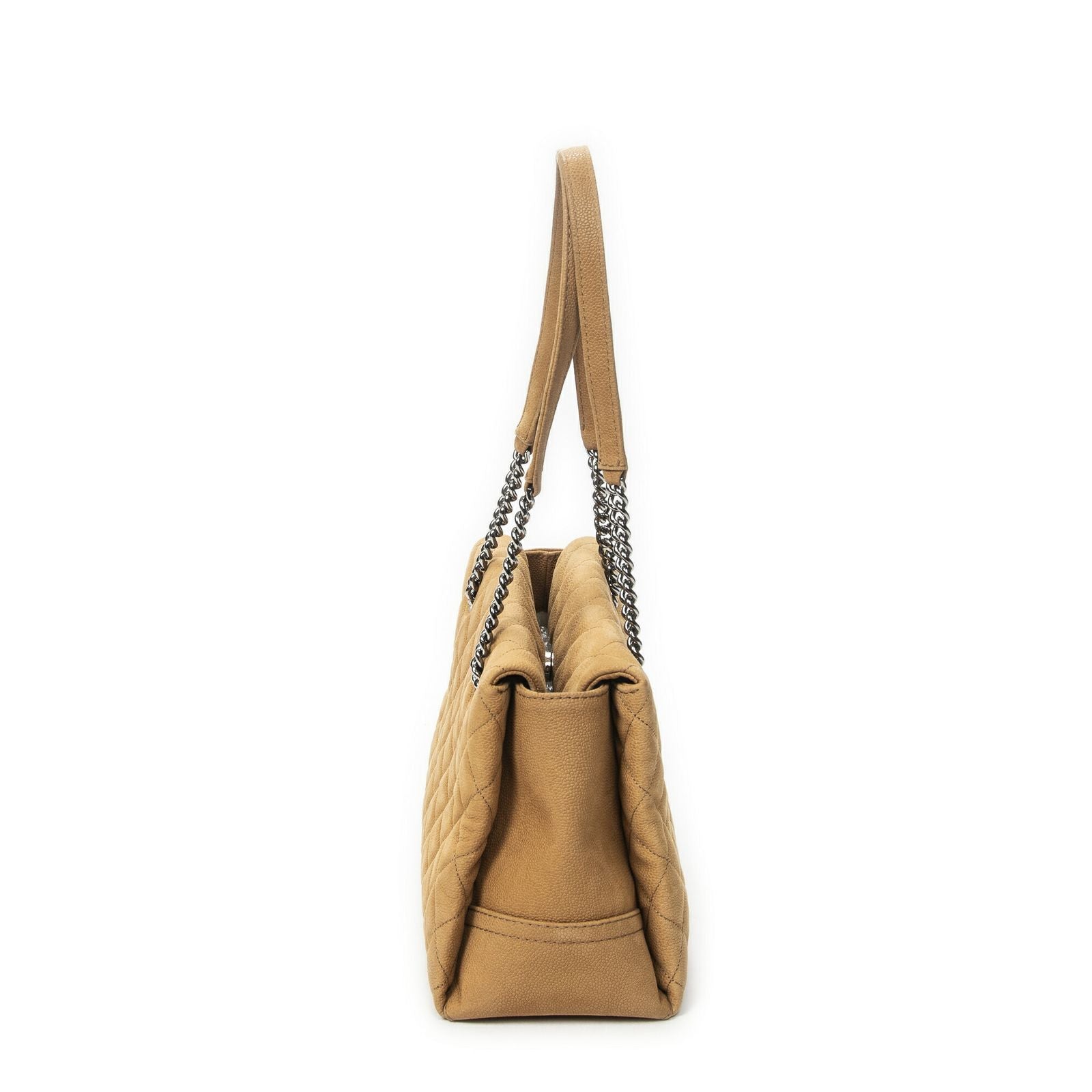 Chanel Pearly Shopping Tote Tan Quilted Caviar Leather — view 4