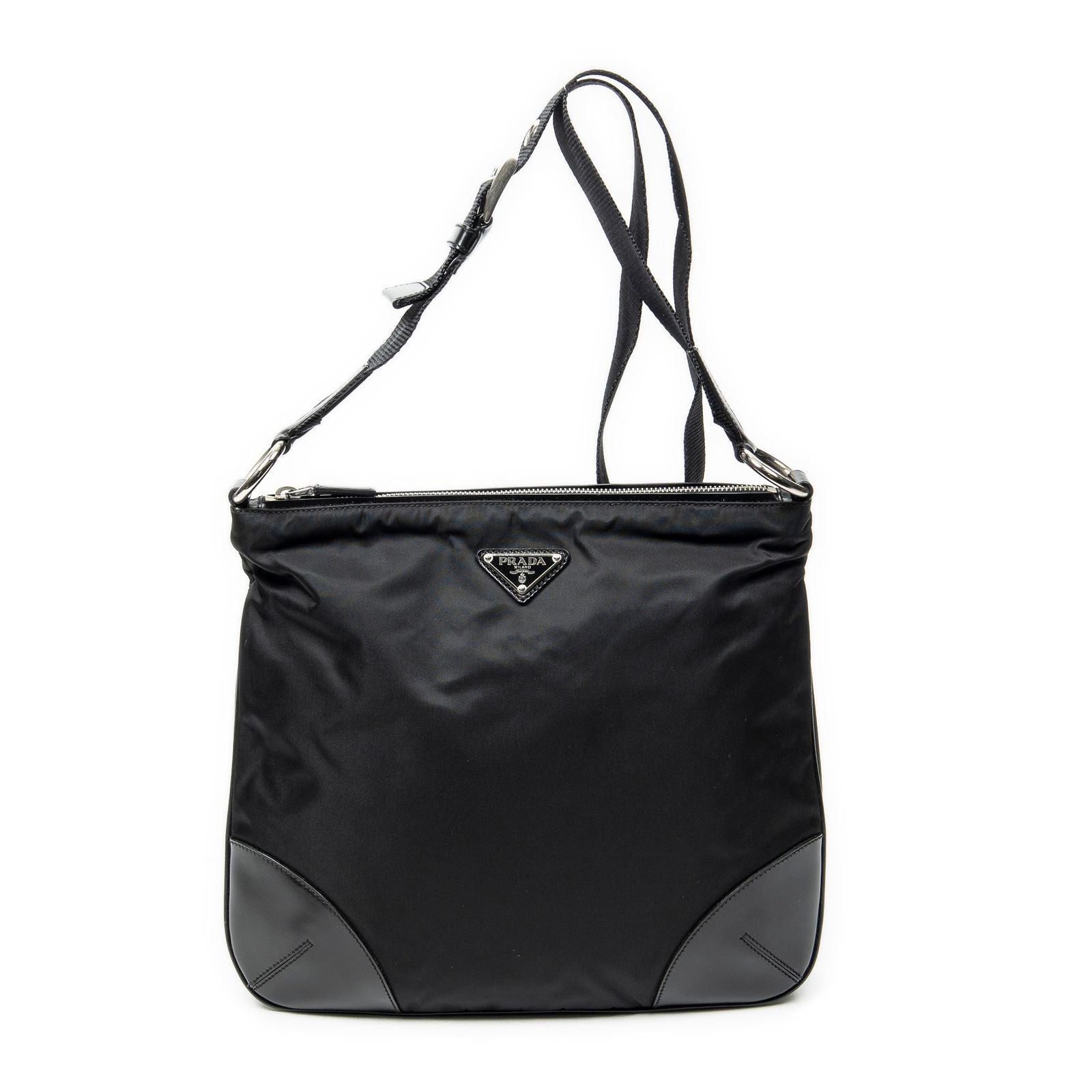 Prada Square Zip Crossbody Black Nylon Canvas