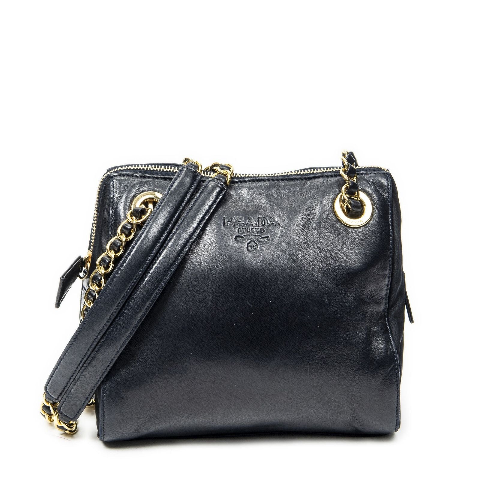 Prada Small Shoulder Bag Navy Lambskin Leather