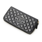 Chanel Zip Around Wallet Black Quilted Lambskin Leather