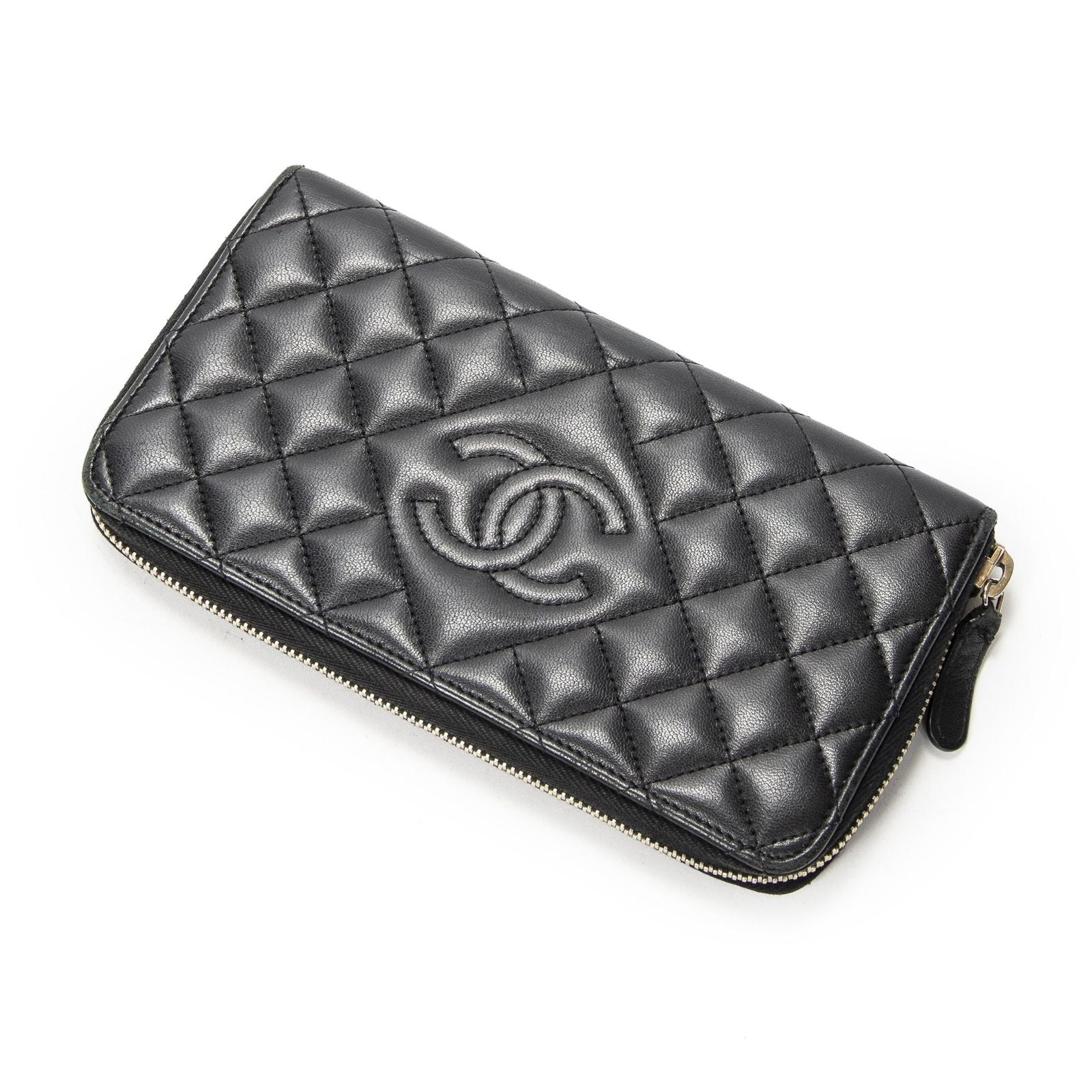 Chanel Zip Around Wallet Black Quilted Lambskin Leather