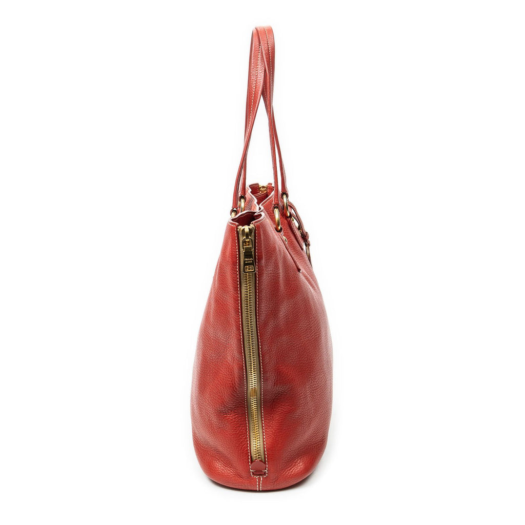 Prada Large Zip Tote Red Vitello Dyno — view 4