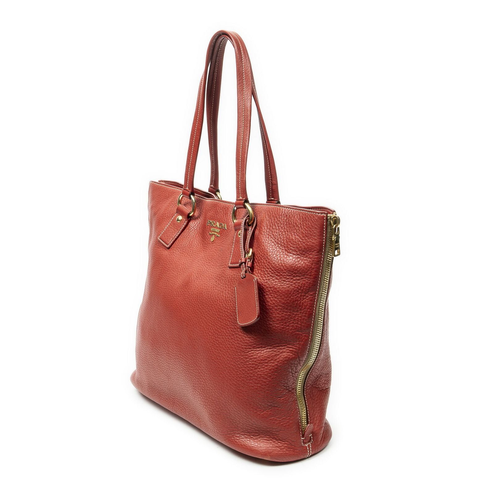 Prada Large Zip Tote Red Vitello Dyno — view 2