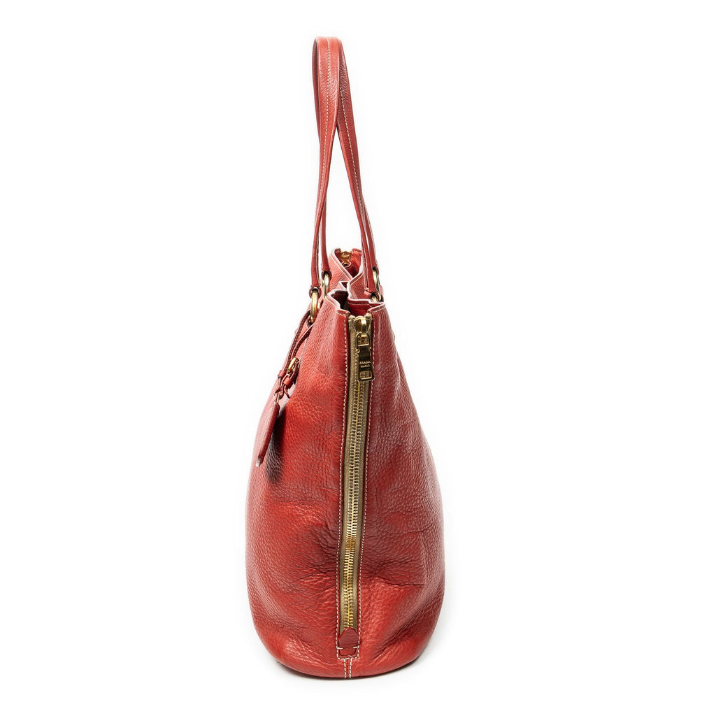 Prada Large Zip Tote Red Vitello Dyno — view 3