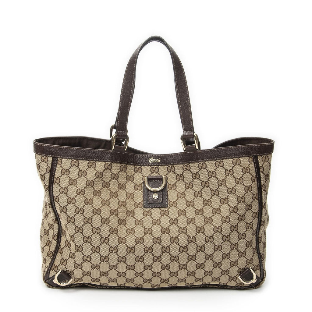 Gucci Large Abbey D Ring Tote Brown Beige GG Canvas