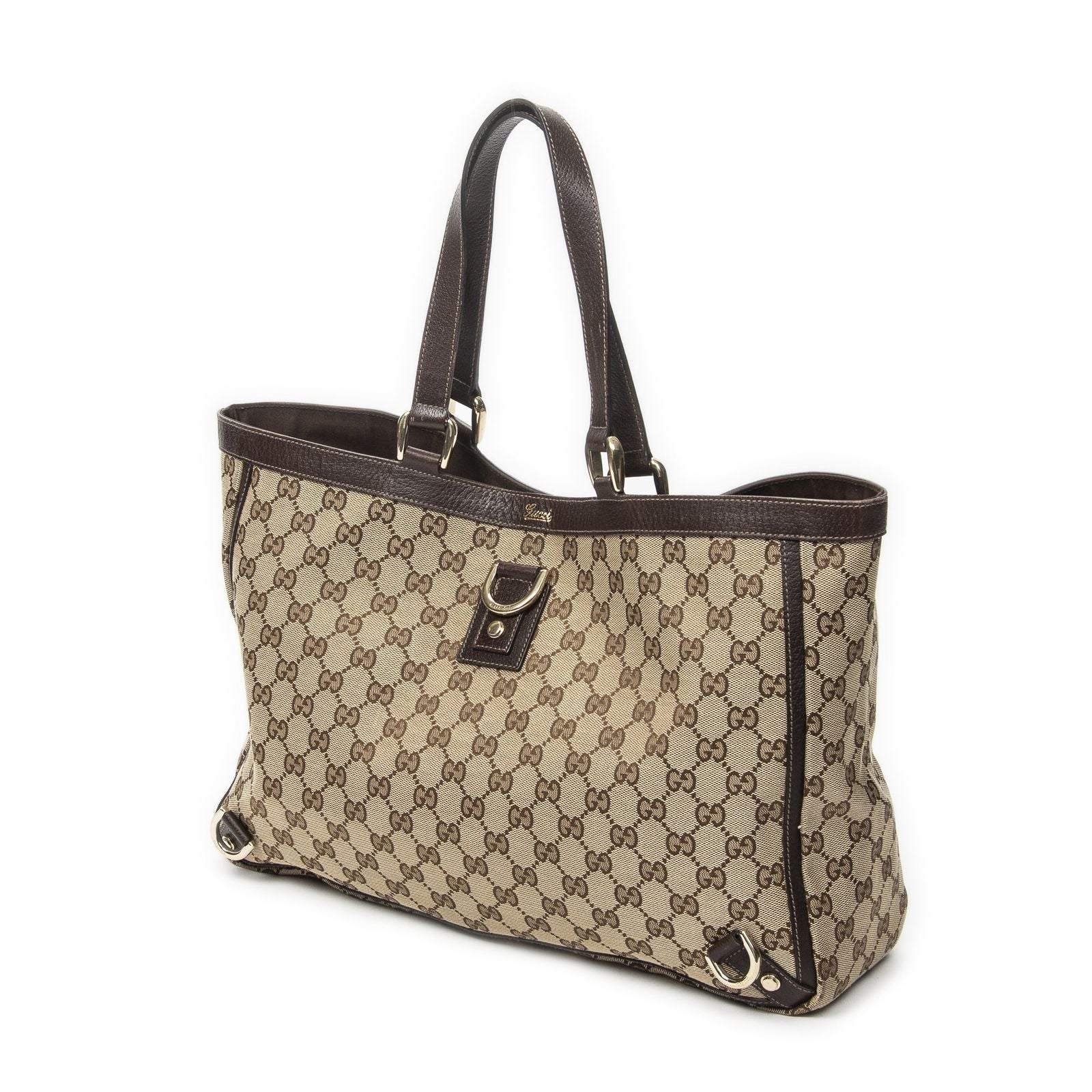 Gucci Large Abbey D Ring Tote Brown Beige GG Canvas — view 2