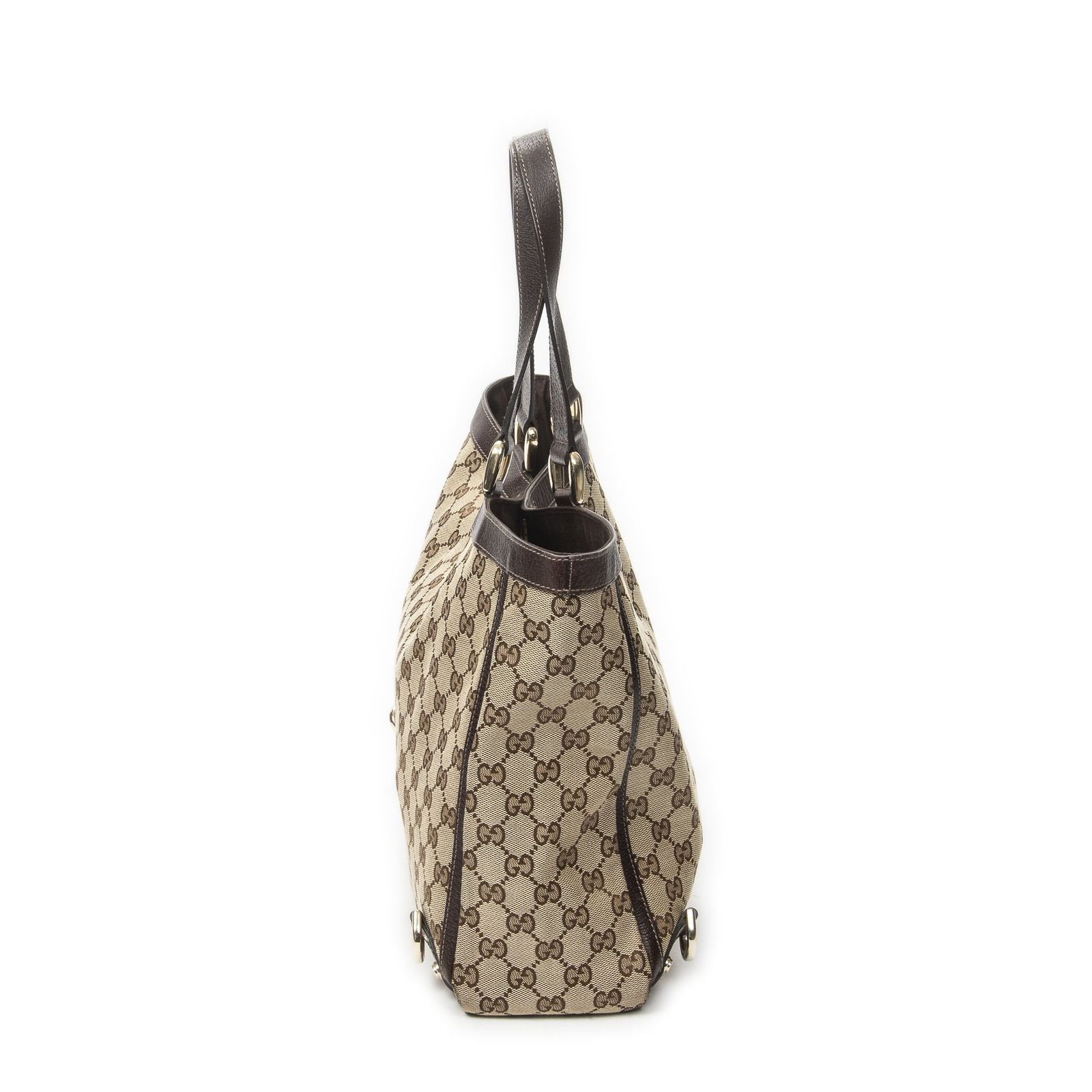Gucci Large Abbey D Ring Tote Brown Beige GG Canvas — view 4