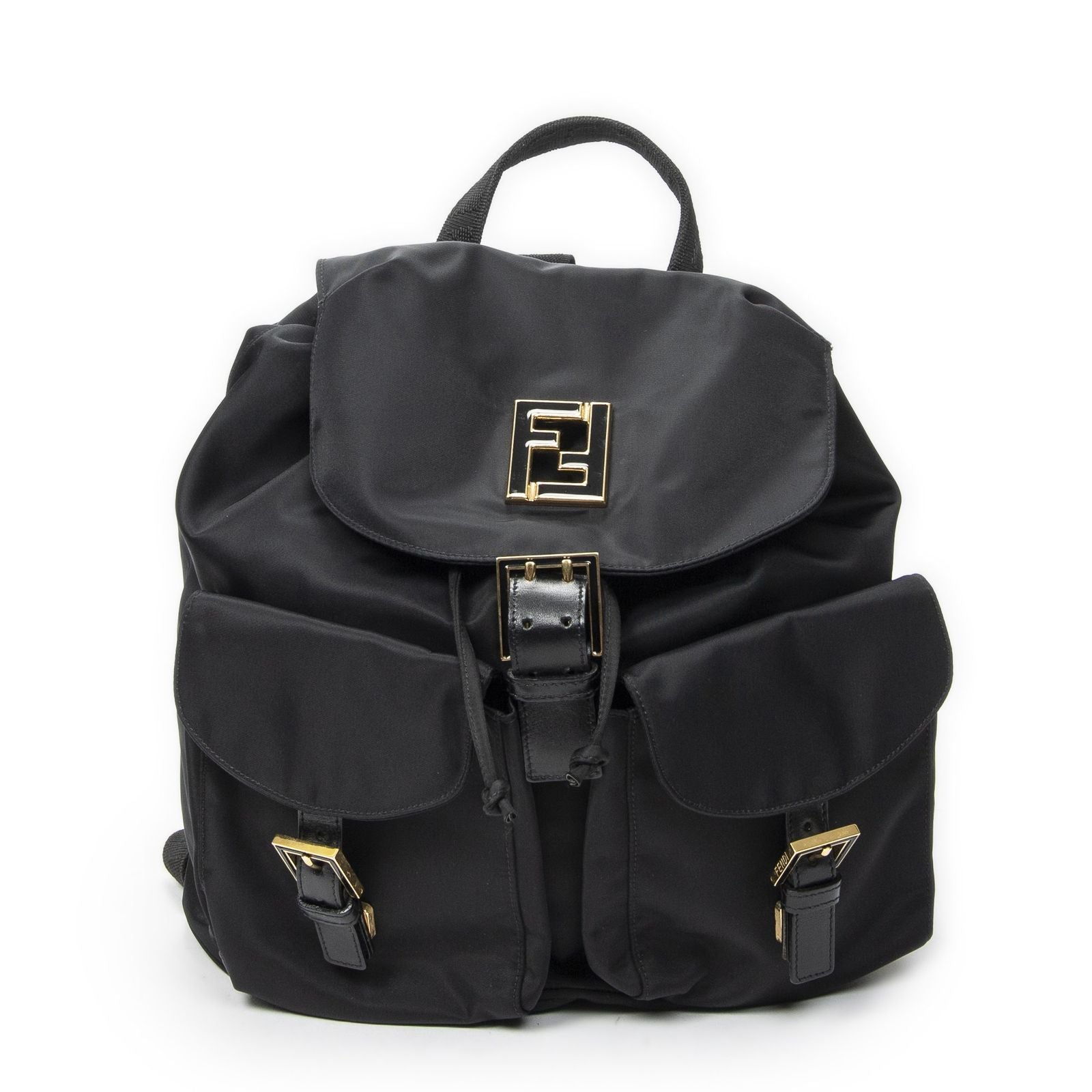 Fendi FF Logo Backpack Black Nylon Canvas