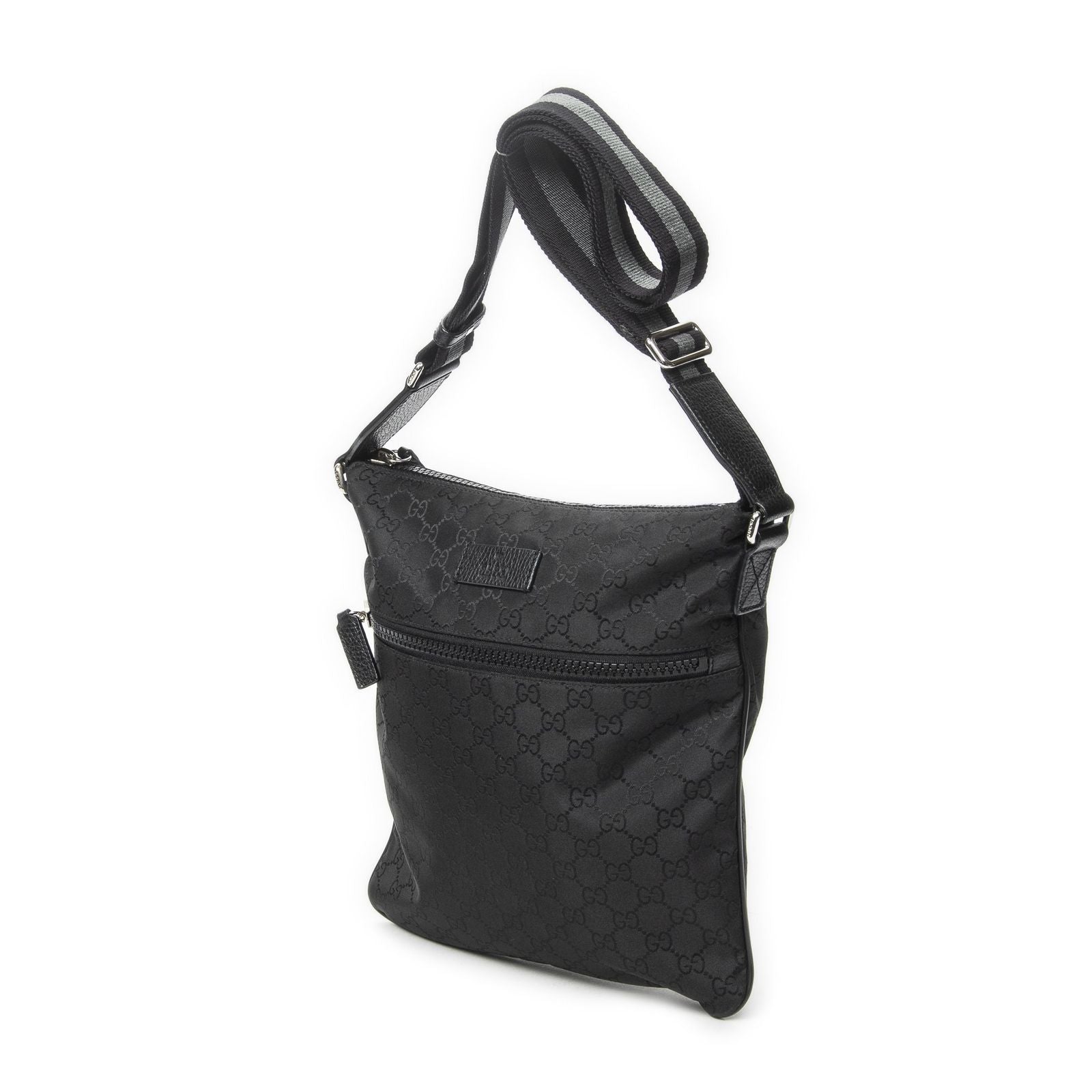 Gucci Small Web Flat Messenger Black GG Nylon Canvas — view 2