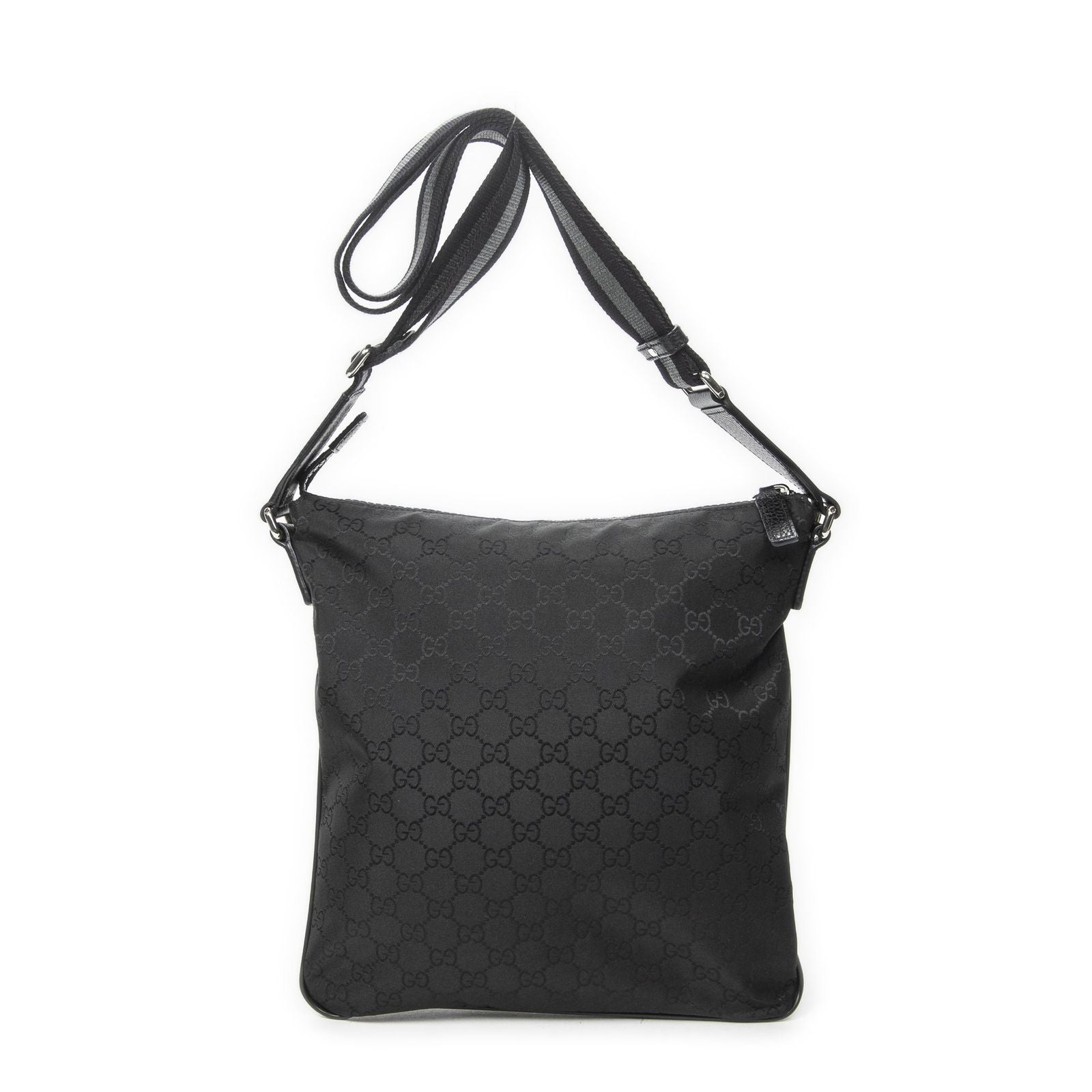 Gucci Small Web Flat Messenger Black GG Nylon Canvas — view 5
