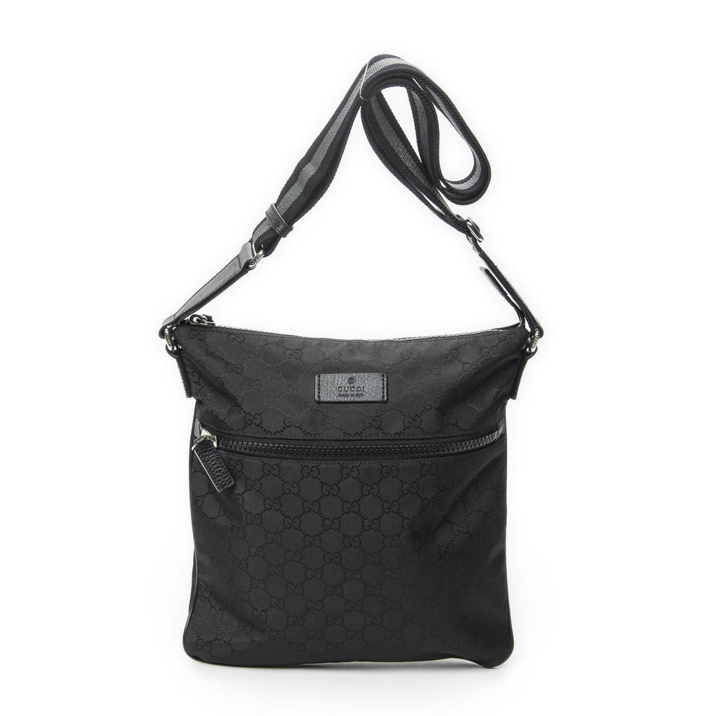 Gucci Small Web Flat Messenger Black GG Nylon Canvas