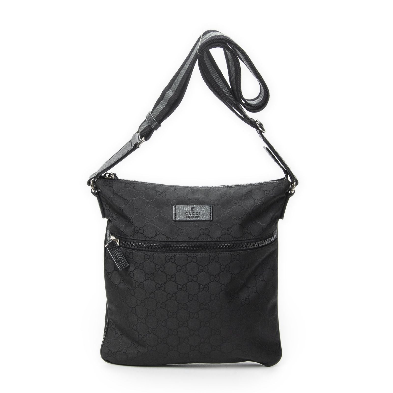 Gucci Small Web Flat Messenger Black GG Nylon Canvas