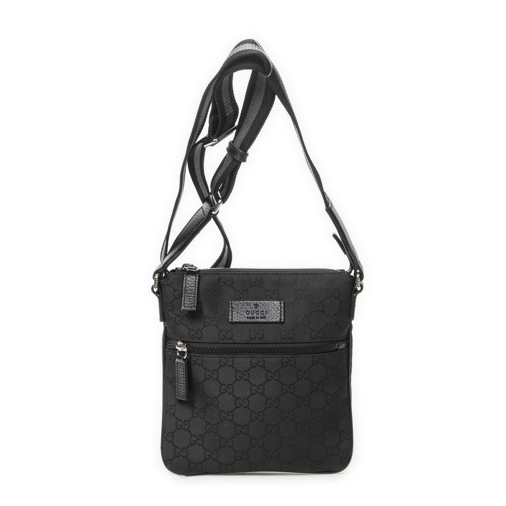 Gucci Mini Web Flat Messenger Black GG Nylon Canvas