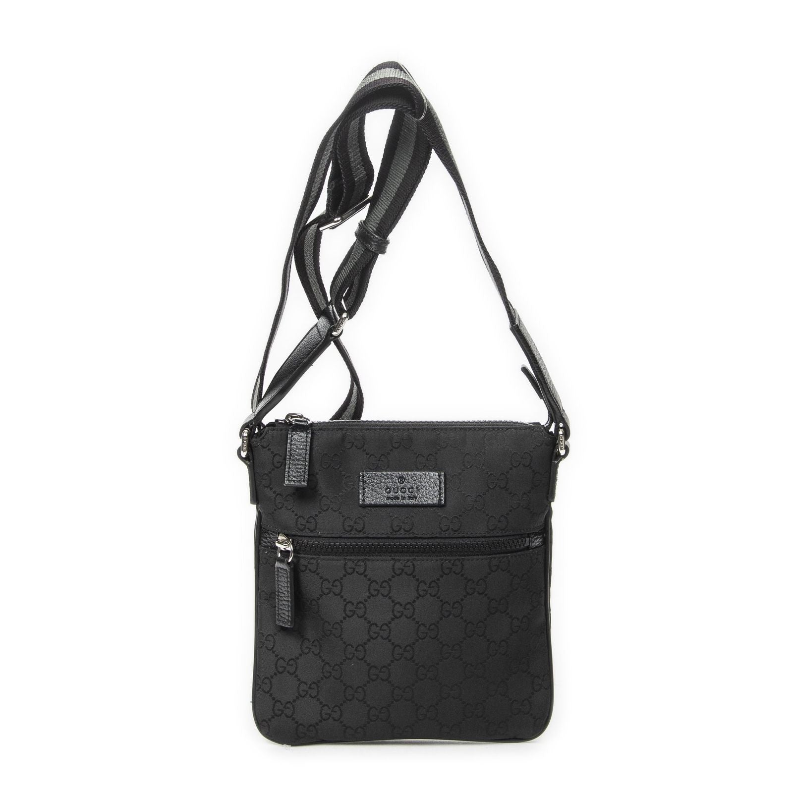 Gucci Mini Web Flat Messenger Black GG Nylon Canvas