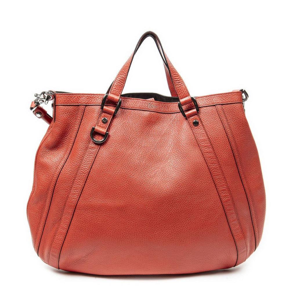 Gucci Convertible Tote Red Gray Calfskin Leather