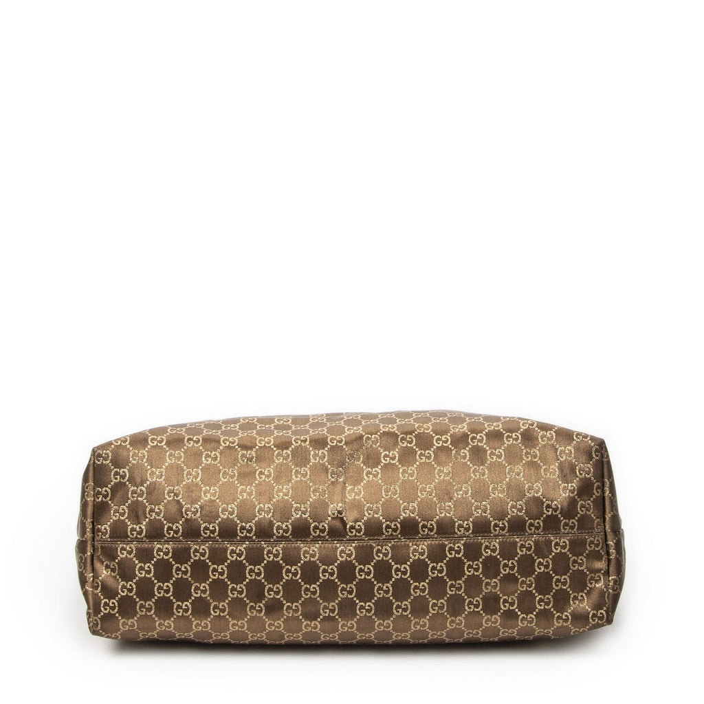 Gucci Large Web Horizontal Tote Blanc Gold GG Satin Canvas — view 6