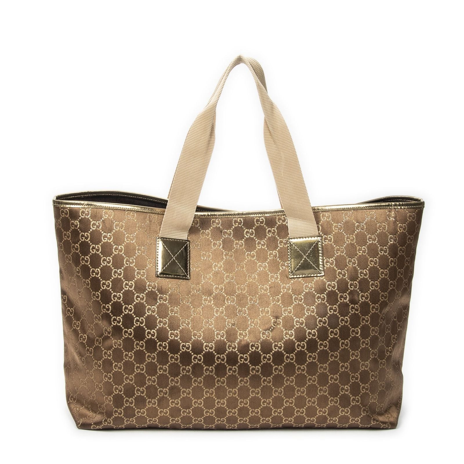 Gucci Large Web Horizontal Tote Blanc Gold GG Satin Canvas — view 5