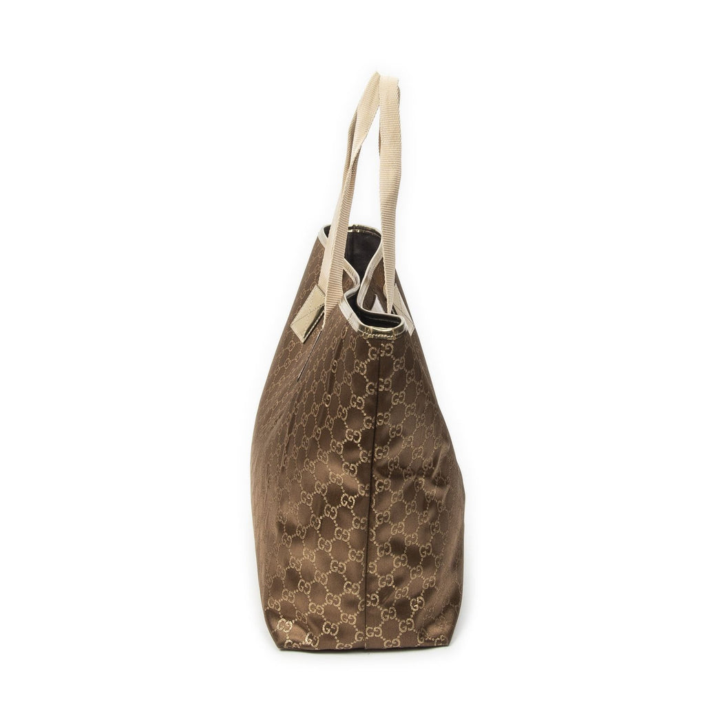 Gucci Large Web Horizontal Tote Blanc Gold GG Satin Canvas — view 4