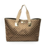 Gucci Large Web Horizontal Tote Blanc Gold GG Satin Canvas