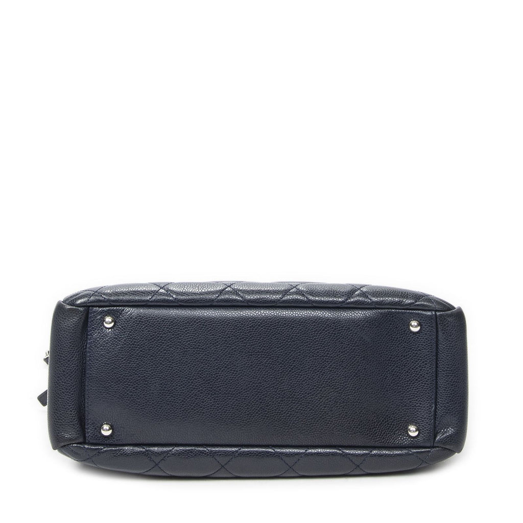 Chanel Large Timeless Soft Shopping Tote Navy Quilted Caviar Leather — view 6