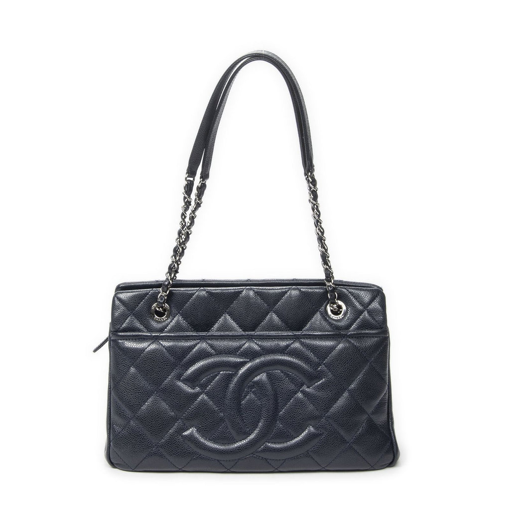 Chanel Large Timeless Soft Shopping Tote Navy Quilted Caviar Leather