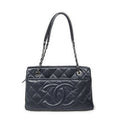 Chanel Large Timeless Soft Shopping Tote Navy Quilted Caviar Leather