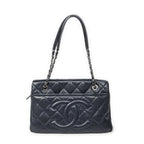 Chanel Large Timeless Soft Shopping Tote Navy Quilted Caviar Leather
