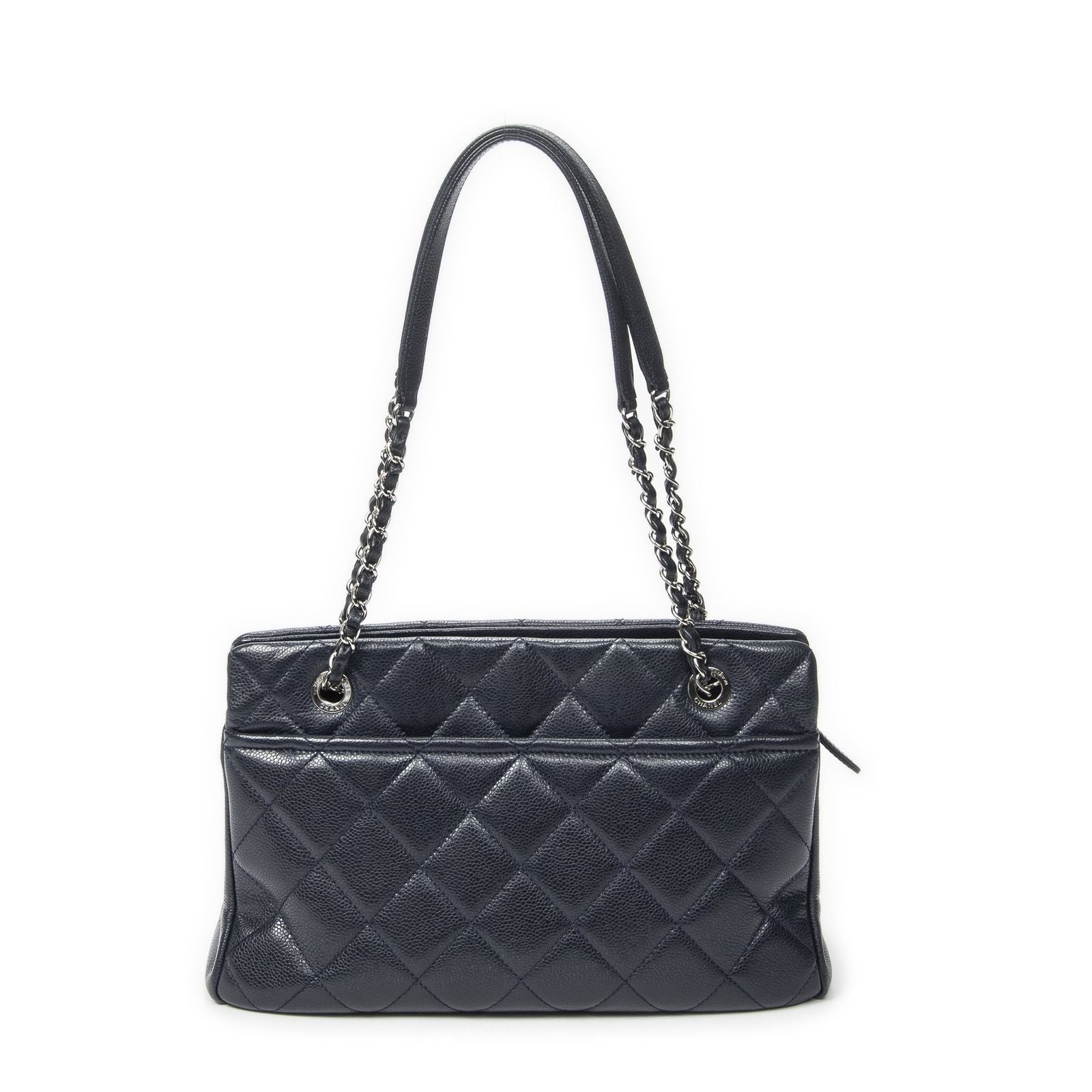 Chanel Large Timeless Soft Shopping Tote Navy Quilted Caviar Leather — view 5