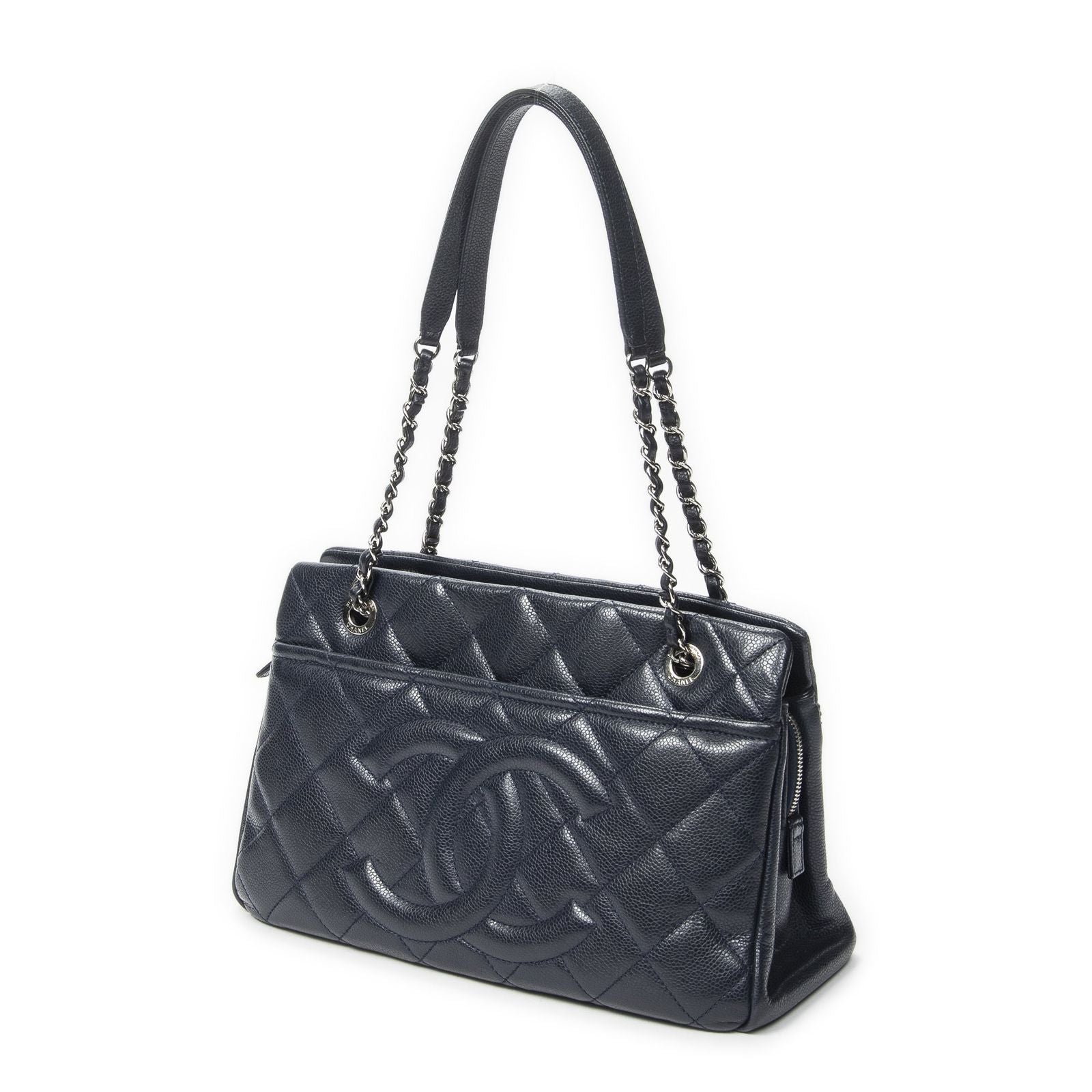 Chanel Large Timeless Soft Shopping Tote Navy Quilted Caviar Leather — view 2