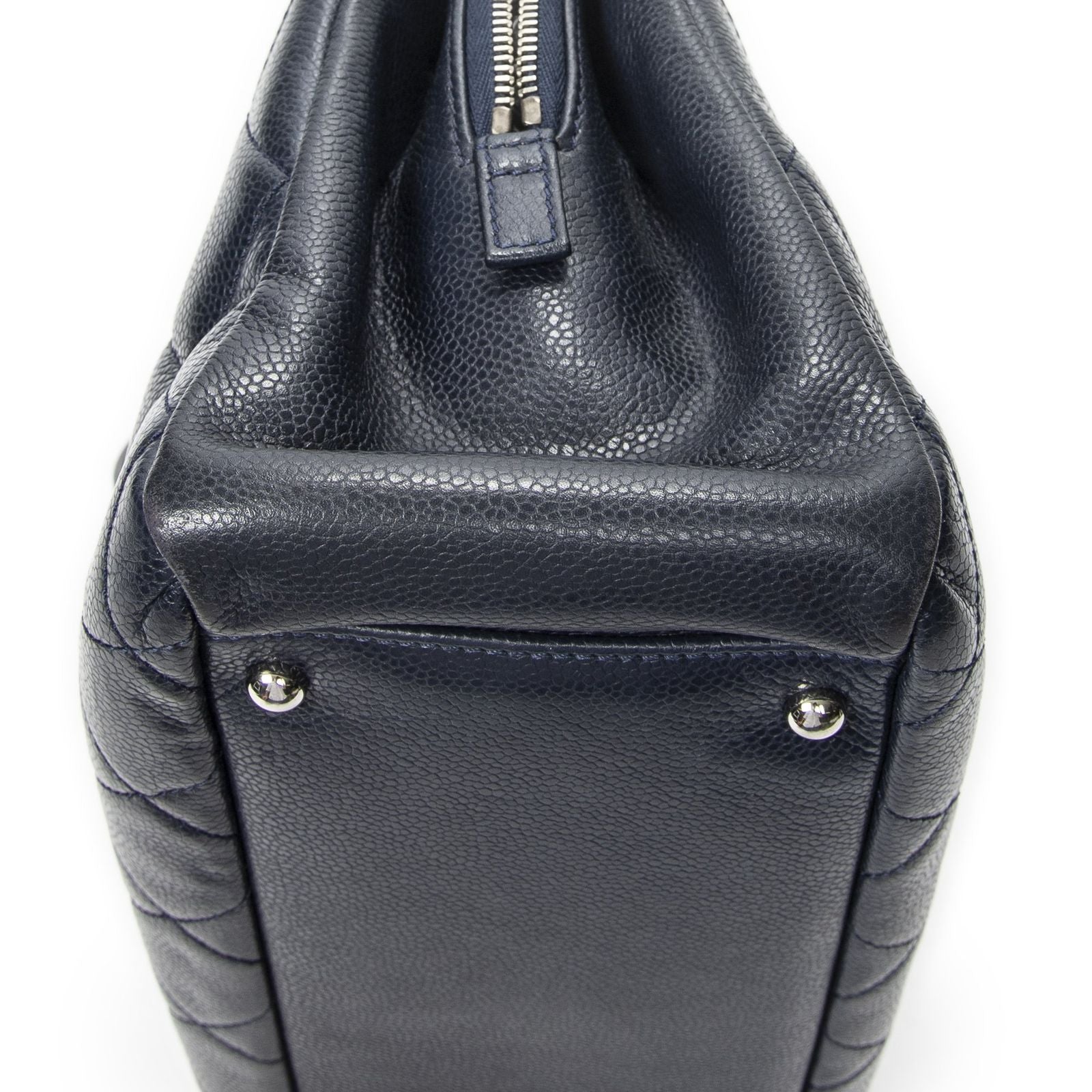 Chanel Large Timeless Soft Shopping Tote Navy Quilted Caviar Leather — view 7