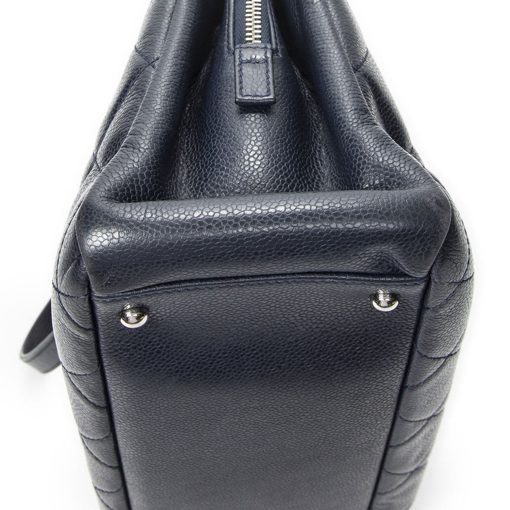 Chanel Large Timeless Soft Shopping Tote Navy Quilted Caviar Leather — view 8