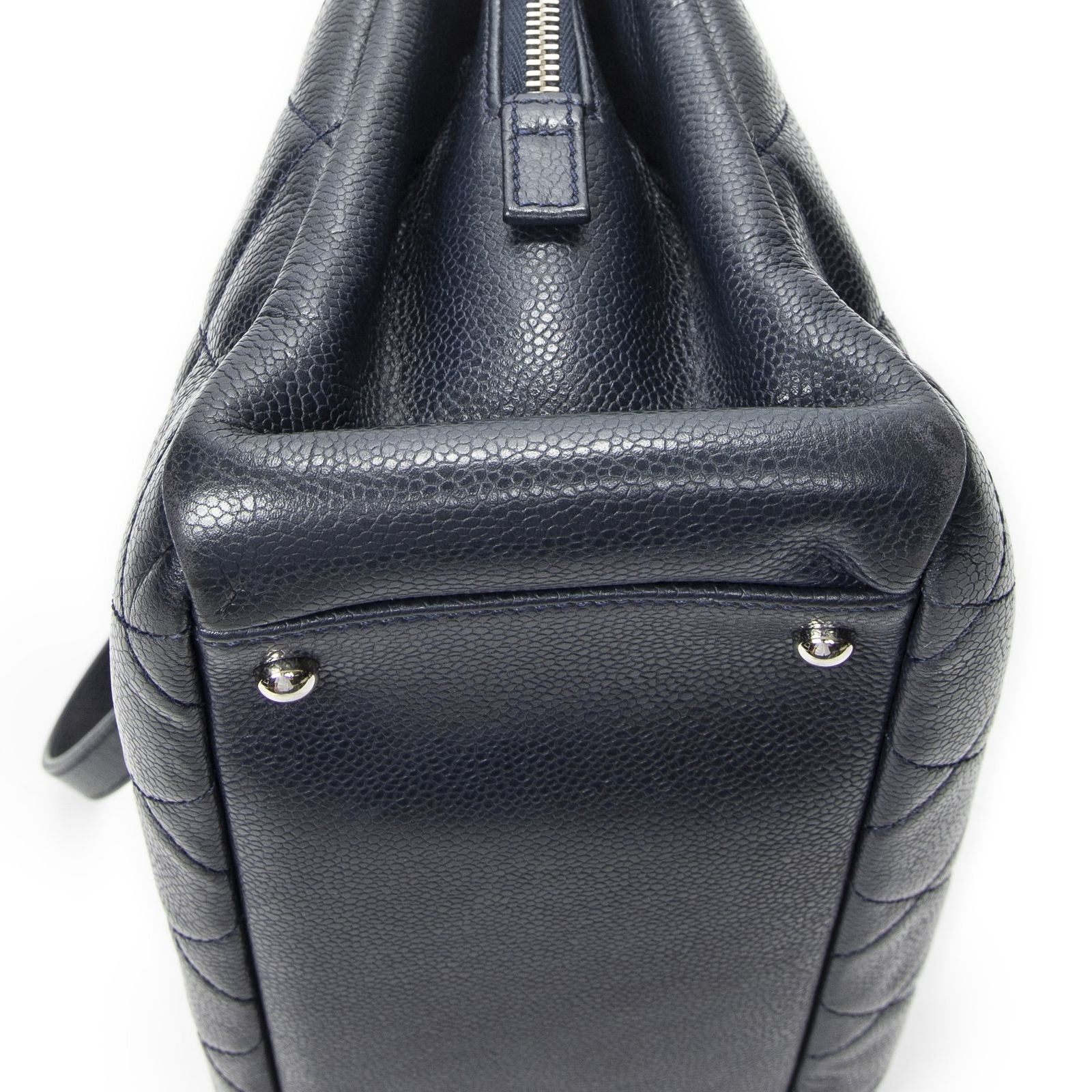 Chanel Large Timeless Soft Shopping Tote Navy Quilted Caviar Leather — view 8