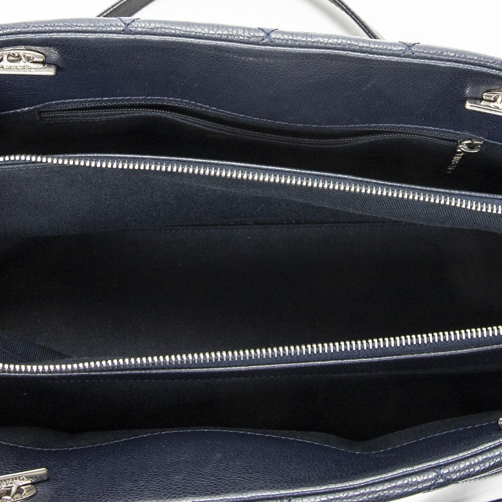Chanel Large Timeless Soft Shopping Tote Navy Quilted Caviar Leather — view 9