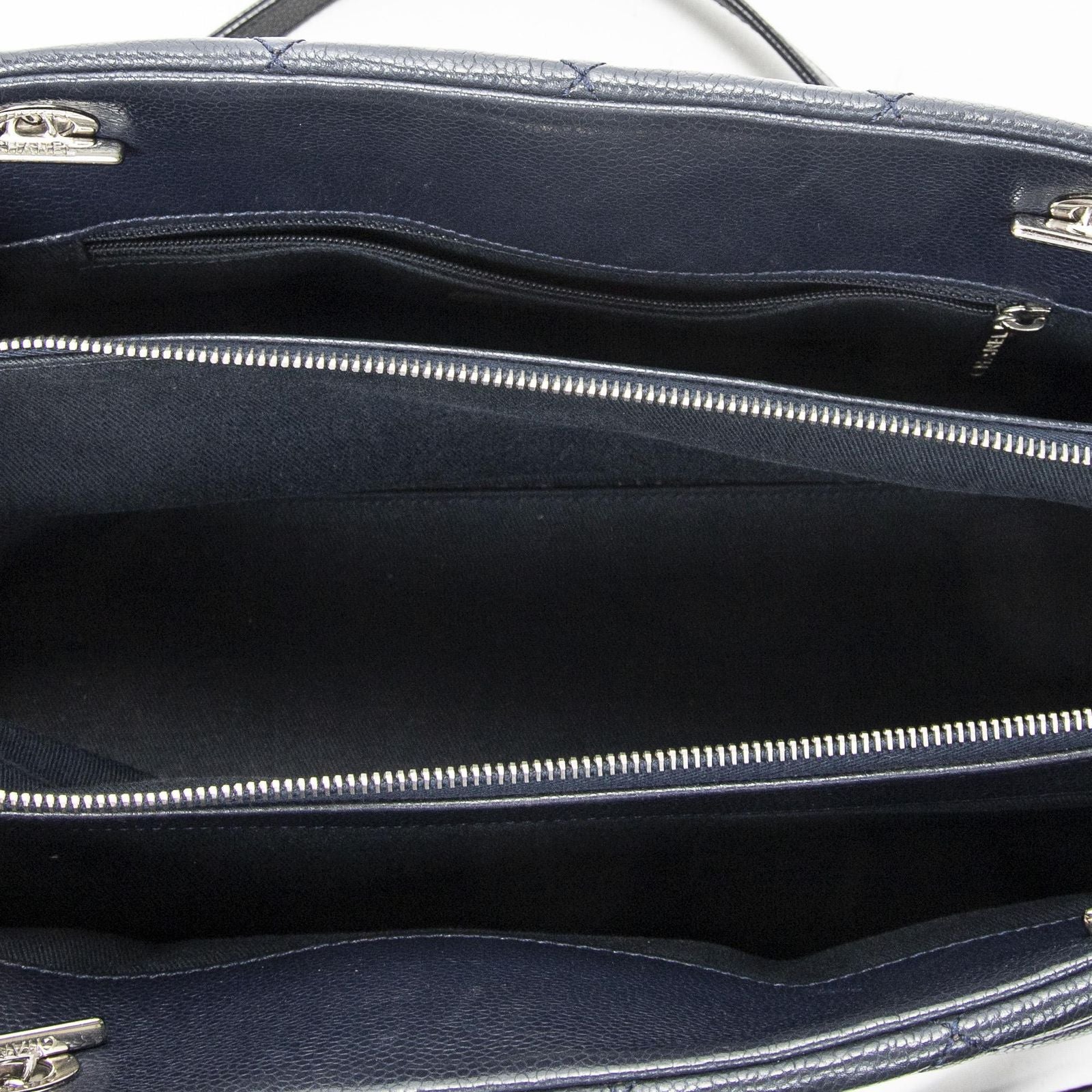 Chanel Large Timeless Soft Shopping Tote Navy Quilted Caviar Leather — view 9