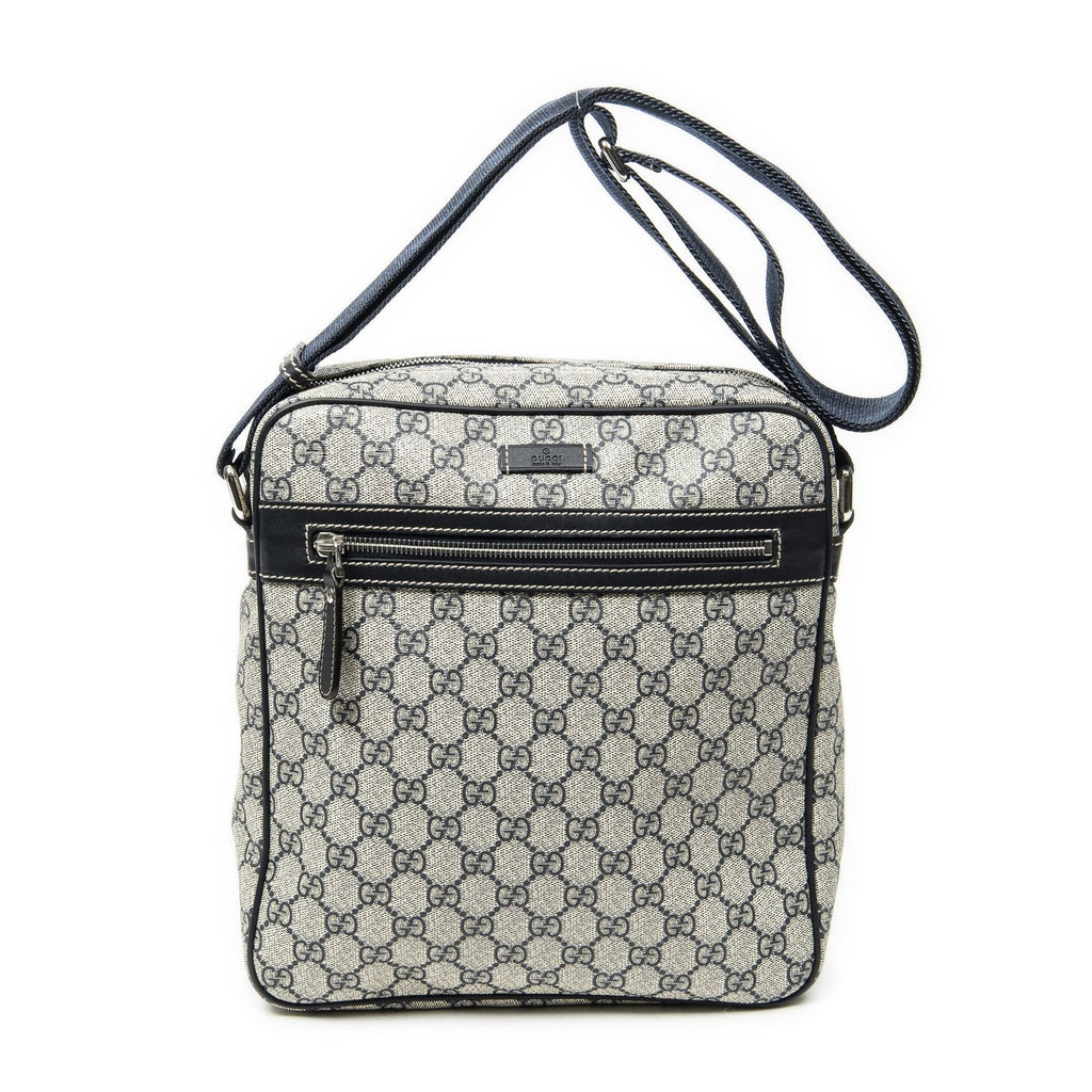 Gucci Half Moon Zip Messenger Beige Navy Supreme Canvas