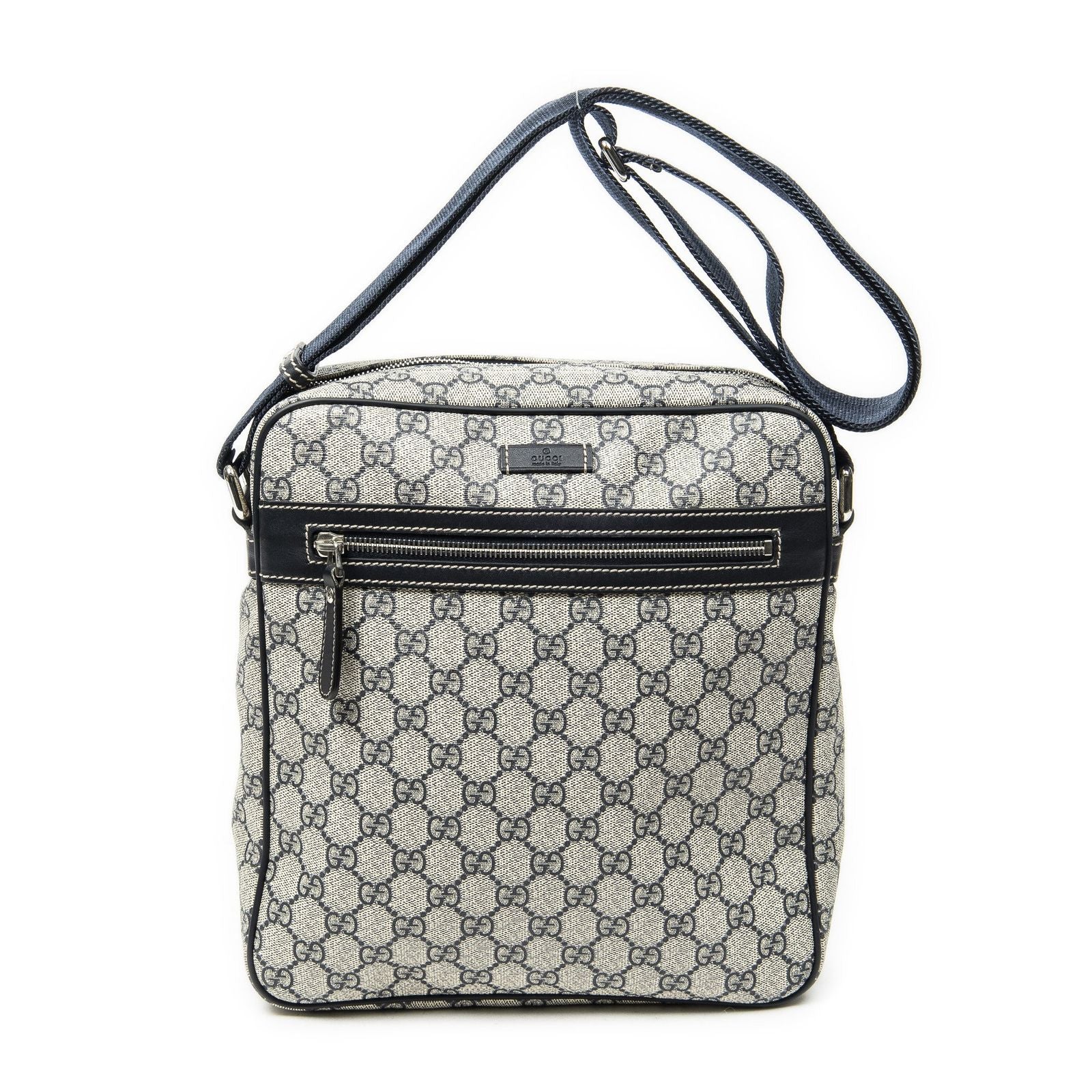 Gucci Half Moon Zip Messenger Beige Navy Supreme Canvas