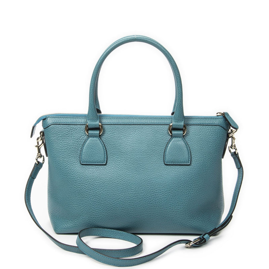 Gucci Convertible Zip Tote Teal Gray Calfskin Leather — view 5