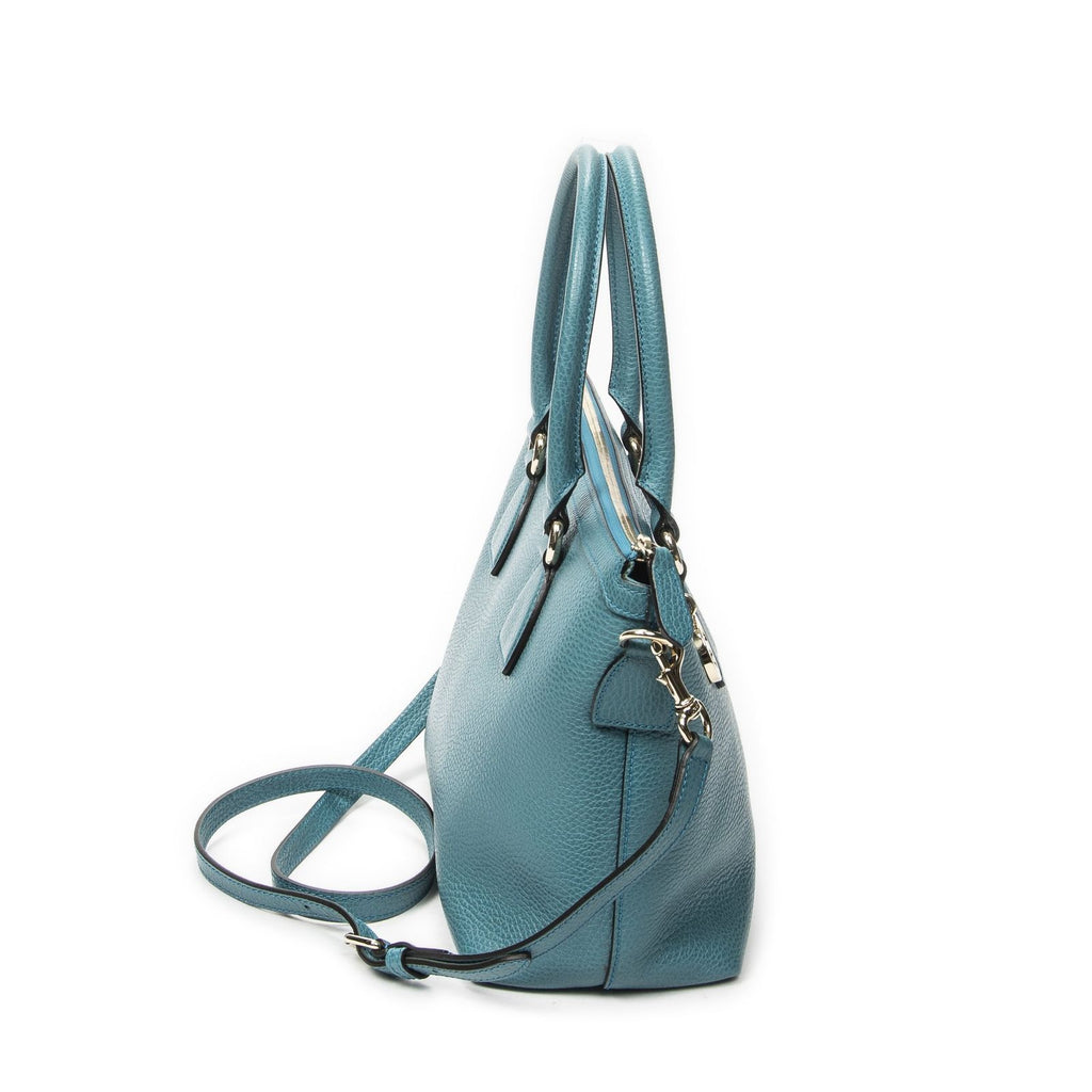 Gucci Convertible Zip Tote Teal Gray Calfskin Leather — view 4