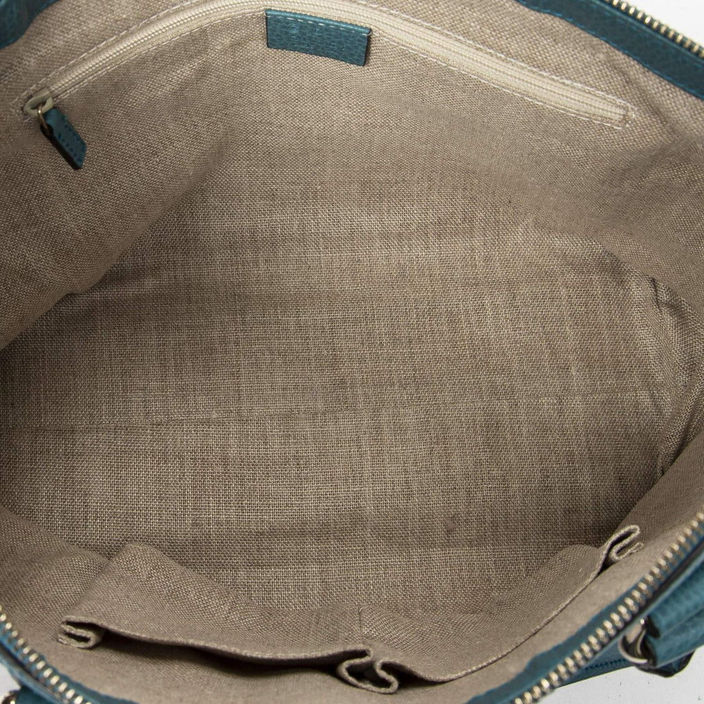 Gucci Convertible Zip Tote Teal Gray Calfskin Leather — view 9