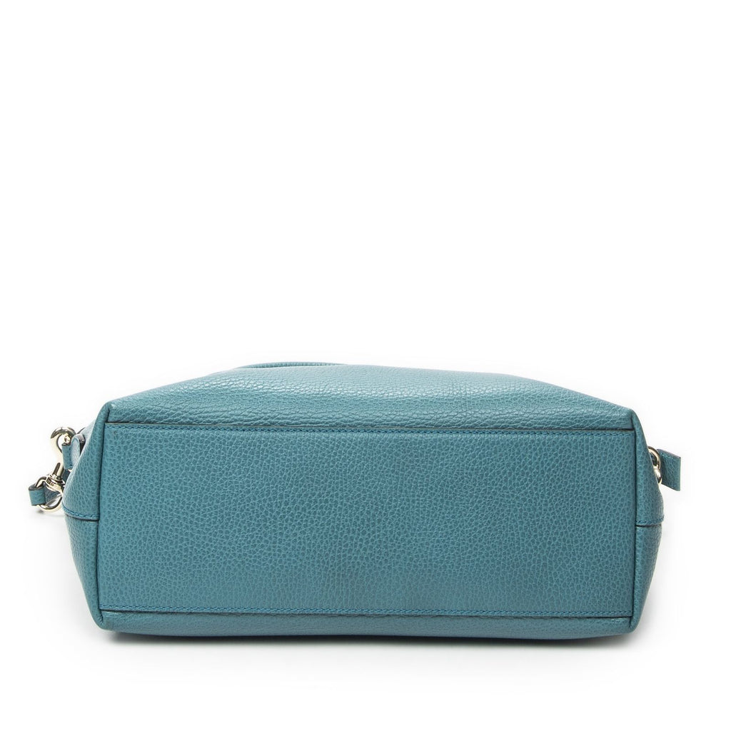 Gucci Convertible Zip Tote Teal Gray Calfskin Leather — view 6