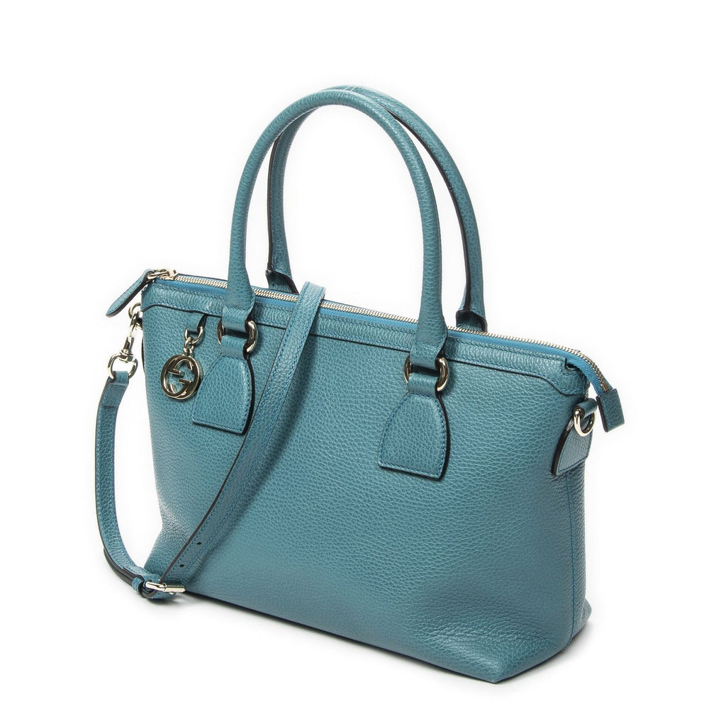 Gucci Convertible Zip Tote Teal Gray Calfskin Leather — view 2