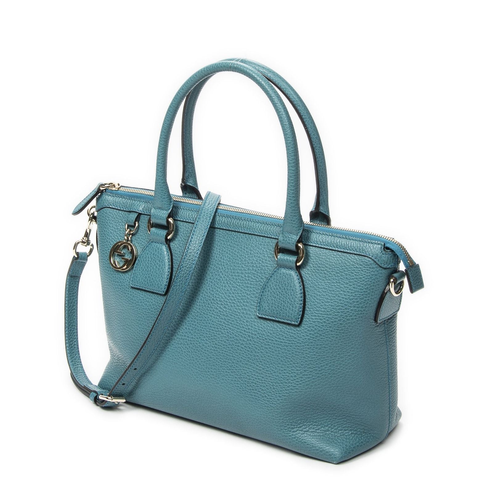 Gucci Convertible Zip Tote Teal Gray Calfskin Leather — view 2
