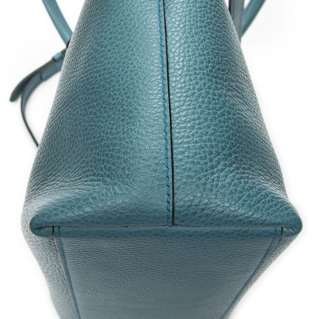 Gucci Convertible Zip Tote Teal Gray Calfskin Leather — view 8